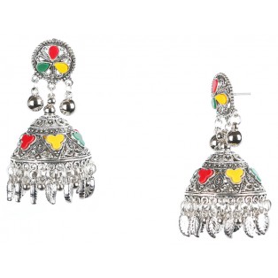 BIG CHANDELIER Silver Oxidized Earrings Jhumka Jhumki Bali Imitation Indian Bollywood Ethnic Wedding Jewelry H29